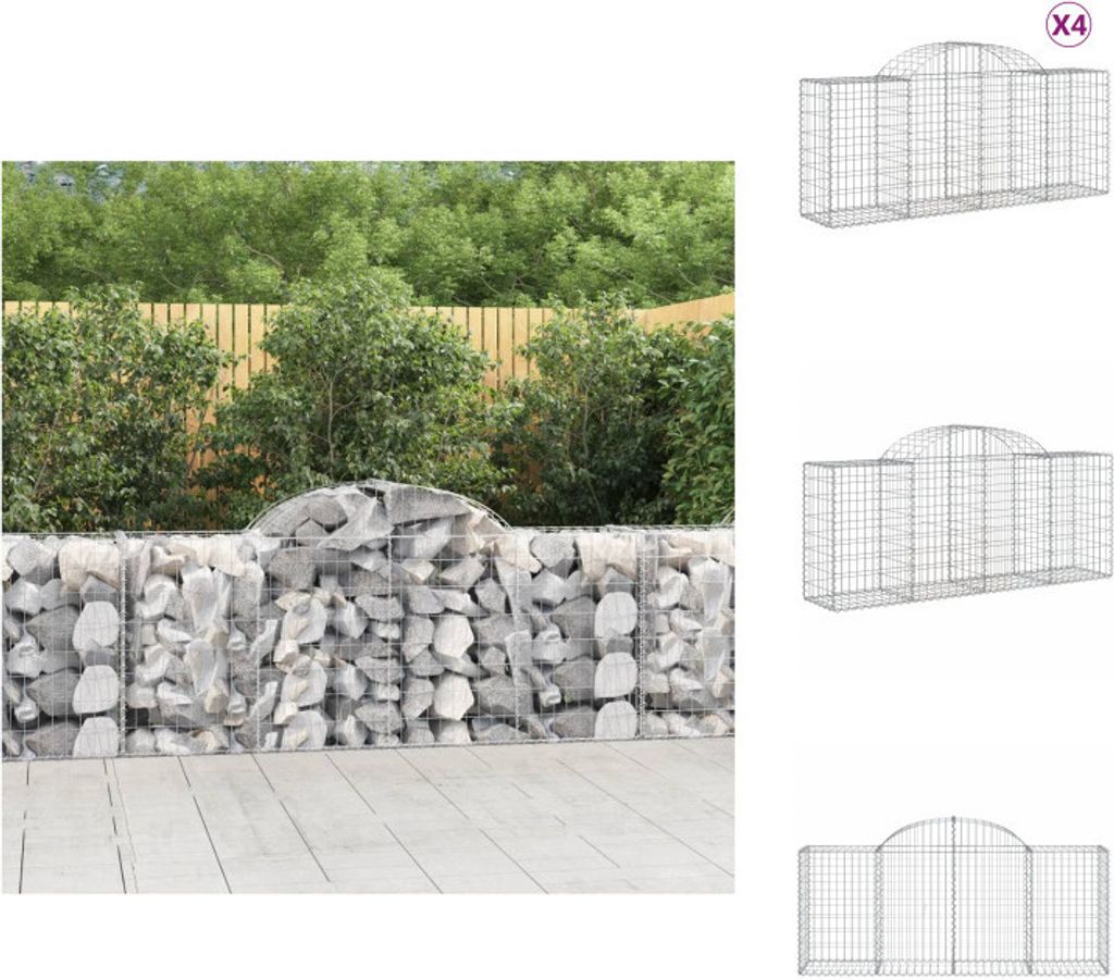 vidaXL Gabionen mit Hochbogen 4 Stk. 200x50x80/100 cm Verzinktes Eisen - Blumentöpfe & Pflanzgefäße