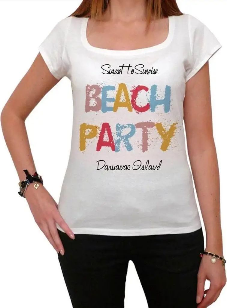 Damen Grafik T-Shirt Strandparty auf der Insel Daruanac – Daruanac Island Beach Party – Öko-Verantwortlich Vintage Jahrgang Kurzarm Lustige Druck