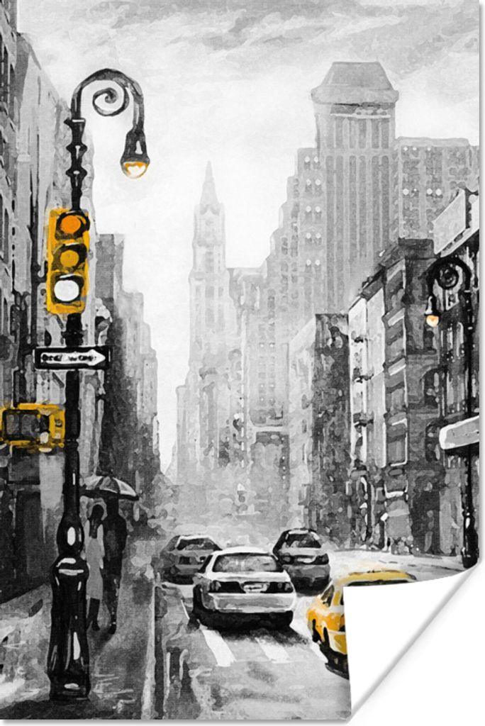 MuchoWow Poster Gemälde - Ölfarbe - Stadt - Auto 80x120 cm - Papierdruck
