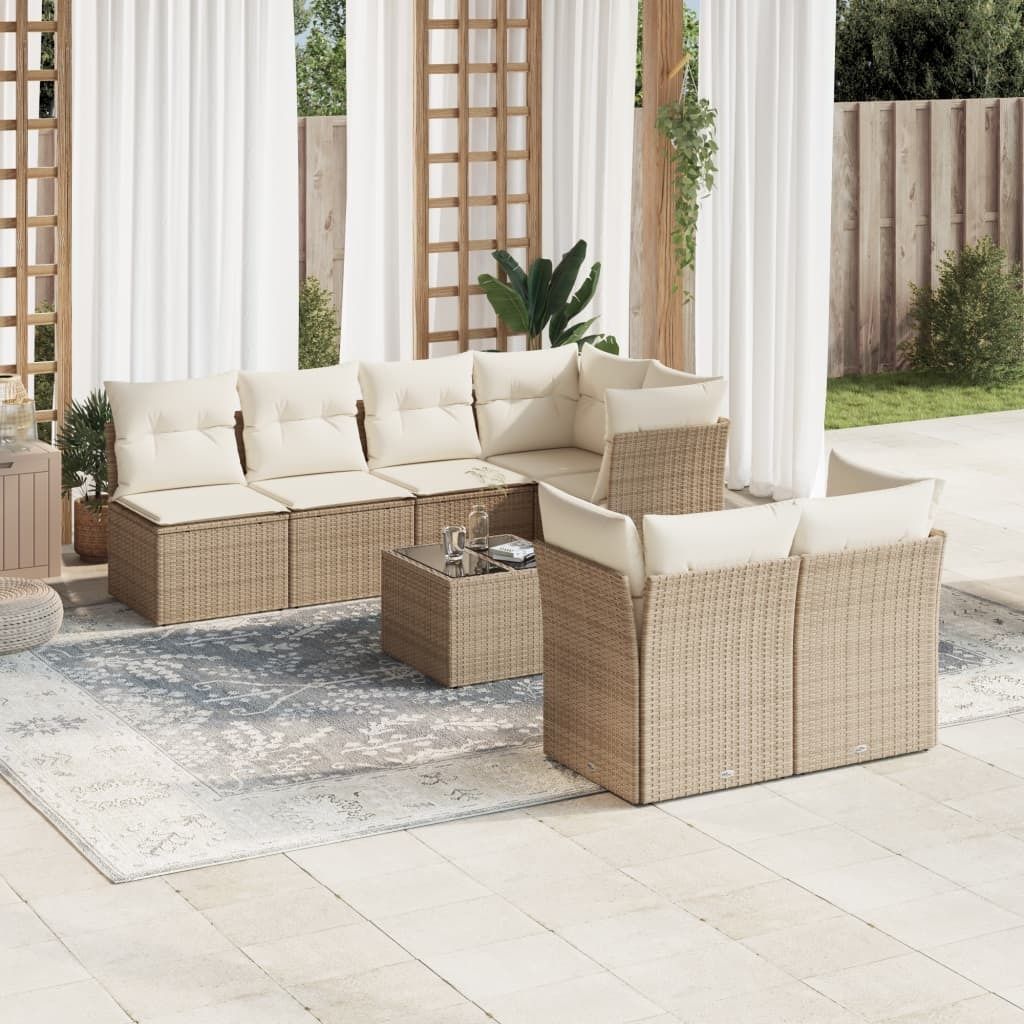 CLORIS 8-tlg. Garten-Sofagarnitur - mit Kissen - Beige Poly Rattan - Gartenmöbelgarnituren LL0000256807