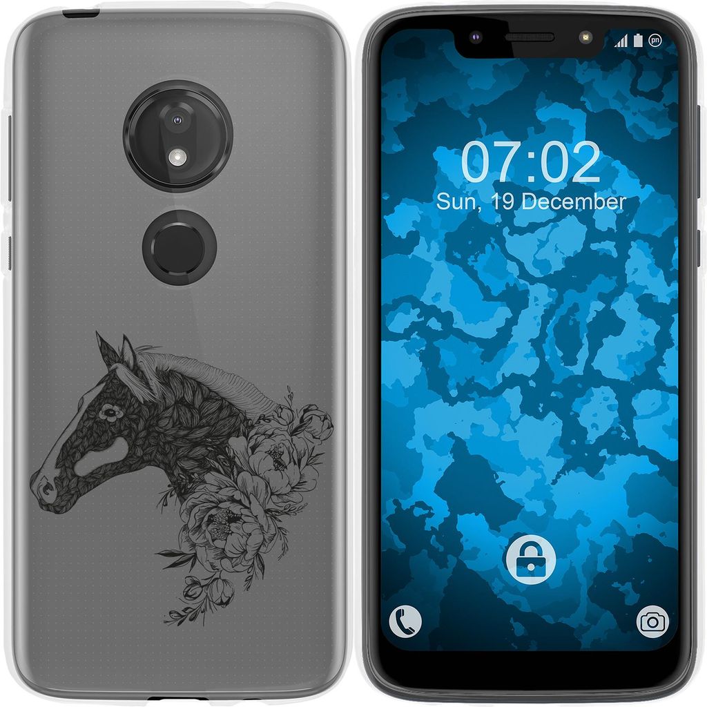 PhoneNatic Case kompatibel mit Motorola Moto G7 Play Silikon-Hülle Floral Pferd M5-1