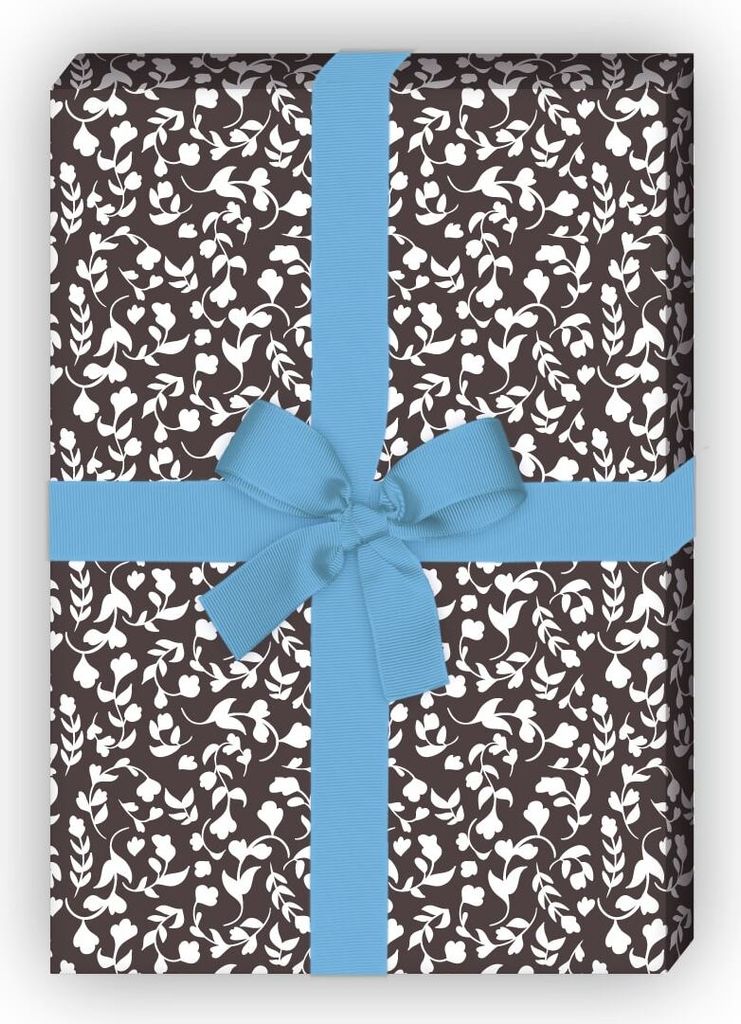 Elegantes klein gemustertes Geschenkpapier mit Blätter Ranken, braun - G8476, 32 x 48cm