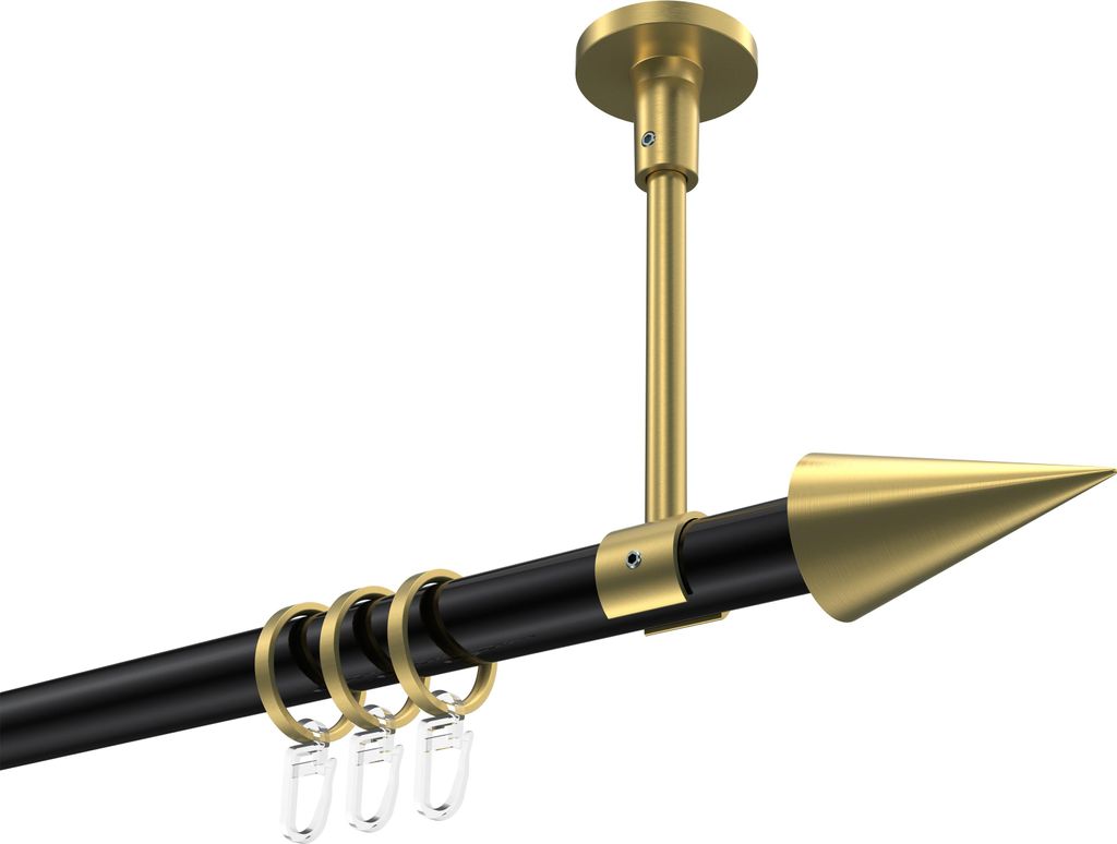 Interdeco Gardinenstange / Vorhangstange Schwarz / Messing-Optik, Typ Sonette Savio (Kegel) Deckenmontage, 20 mm Ø 1-läufig, 440 cm