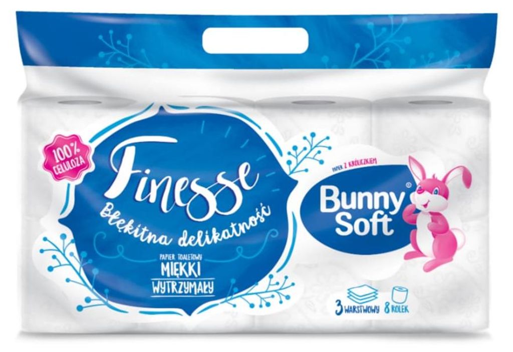Bunny Soft Toilettenpapier 3-lagig, weiß, 15 m pro Rolle, 8 Rollen Packung