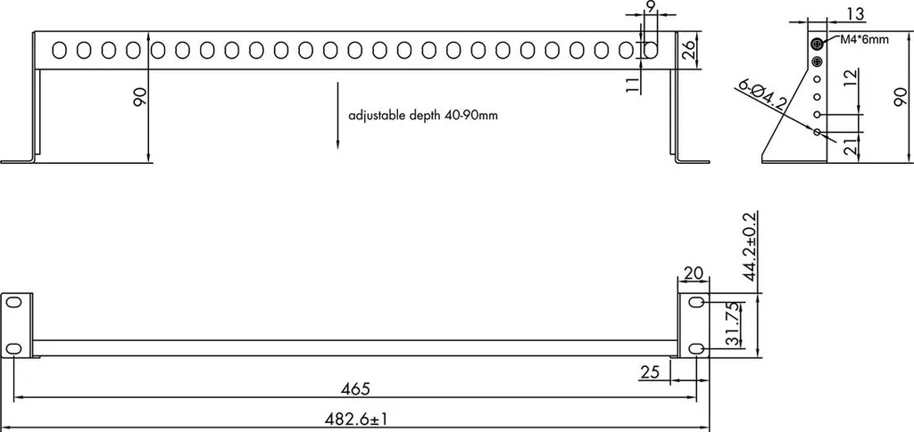 Rail de Guidage 1U Noir à Profondeur Ajustable pour Rack 19'' VALUE
