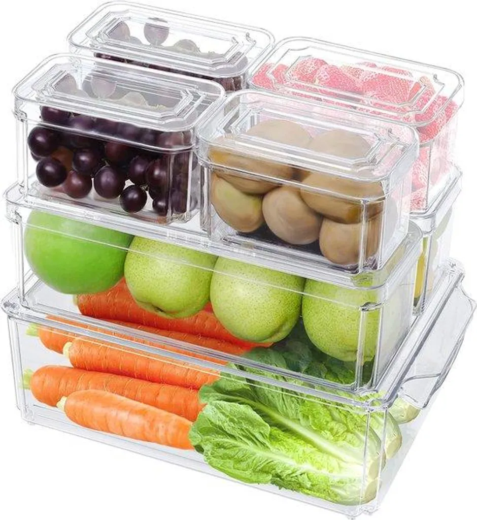 Rangement cuisine transparent empilable pour organiser placard et frigo