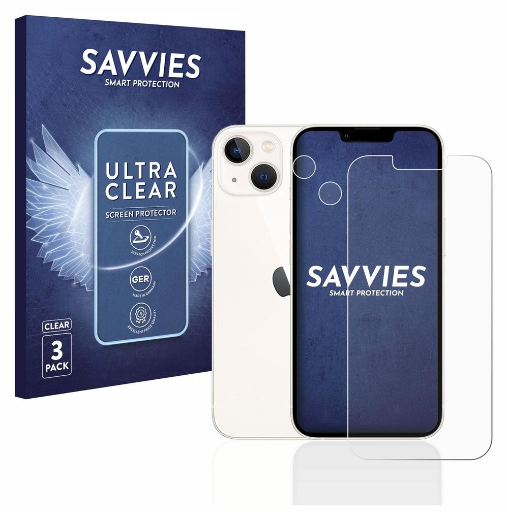 A product shot of a phone screen protector packaging and a phone with a screen protector applied.