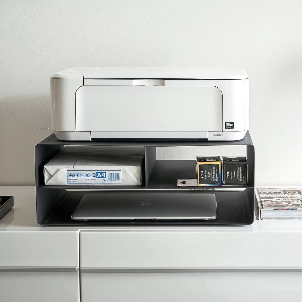 Yamazaki Druckerstation Druckerregal Druckertrolley Druckerschrank mit Rollen 48x19x37cm Metall schwarz