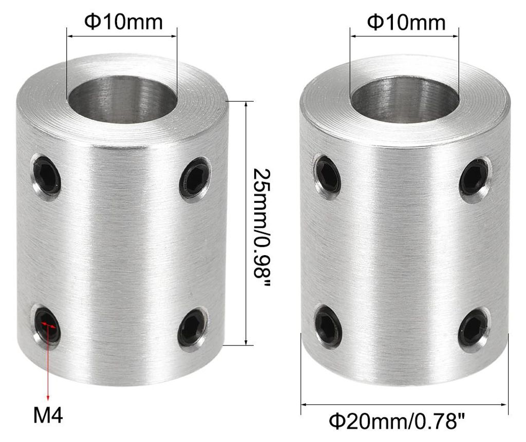4 Stš¹ck Wellenkupplung Verbinder 10mm bis 10mm Bohrung Starrer Kupplungs Stellschraube L25XD20 Aluminiumlegierung