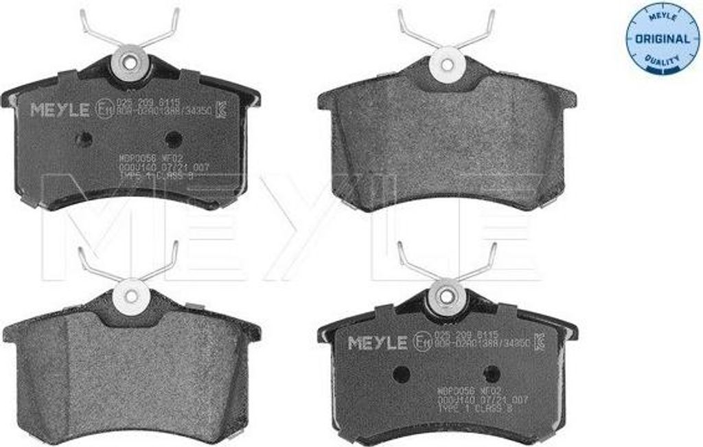 MEYLE 025 209 6115 Bremsbeläge Hinten für VW GOLF III (1H1) Produktbild 
