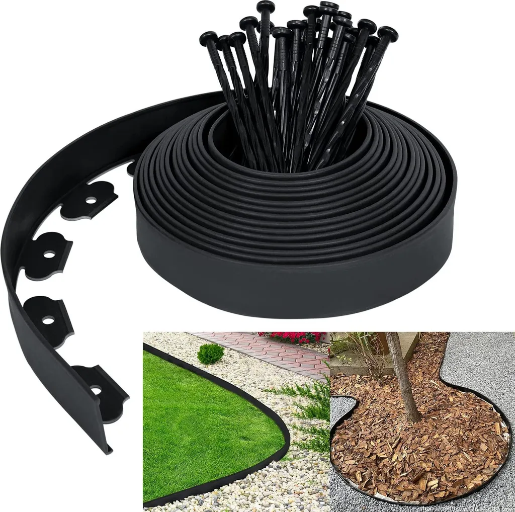 Sessamen-LP Bordure de pelouse plastique 30m noire avec ancres de sol