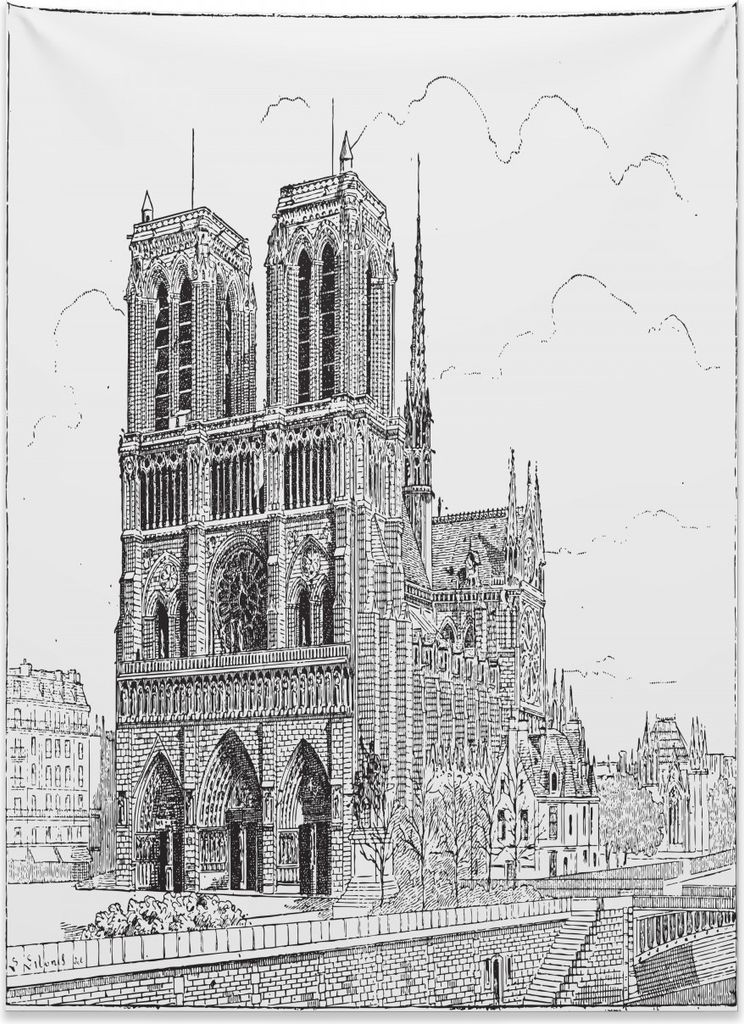 Abakuhaus Notre Dame Wandteppich, Europäische Architektur aus Weiches Mikrofaser Stoff Kein Verblassen Klare Farben Waschbar, 110 x 150 cm, Charco...