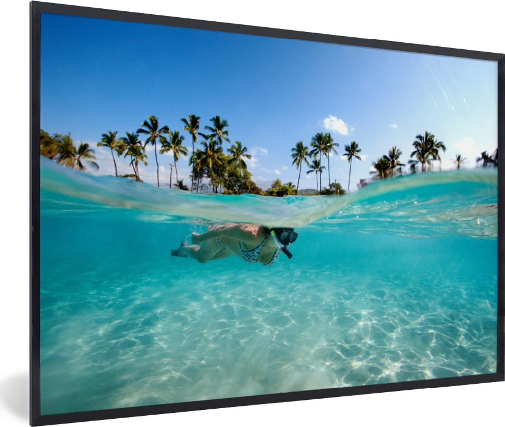 MuchoWow MuchoWow Gerahmtes Poster Meer - Schnorcheln - Hawaii 90x60 cm - Poster mit zchwarzem Bilderrahmen - Fotorahmen - Foto-Plakat