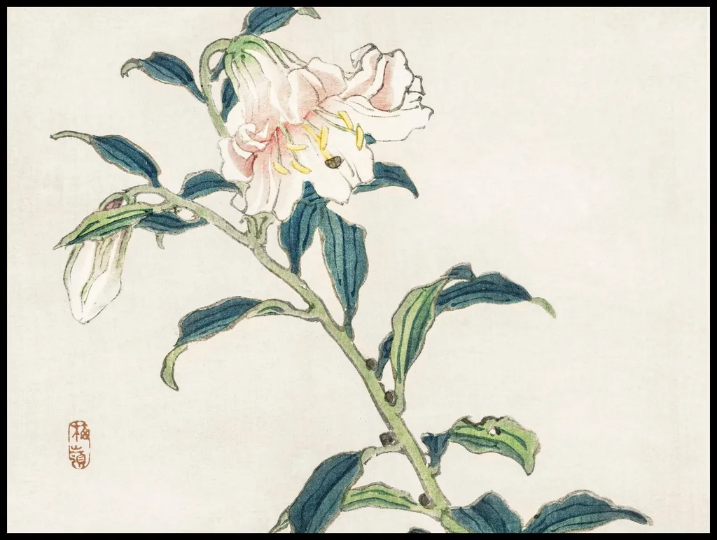 Arredo Giapponese Vintage: Poster Lily Kōno Bairei 100x75cm Luxury