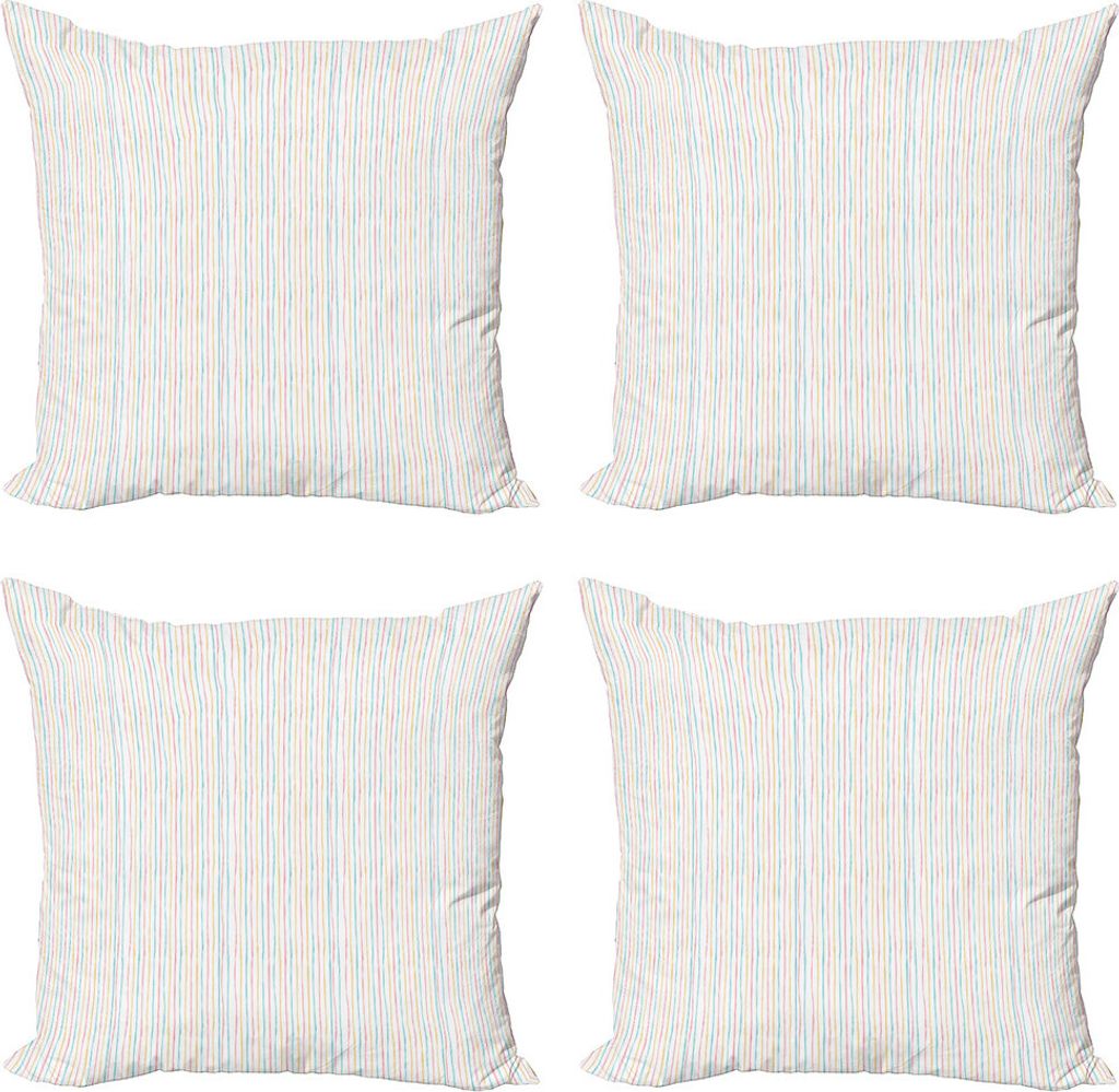 ABAKUHAUS Nadelstreifen Kissenbezug Set (4 Stück), Bleistift gezeichneten Fun Stripes, Moderner Doppelseitiger Digitaldruck, 40 cm x 40 cm, Coral ...