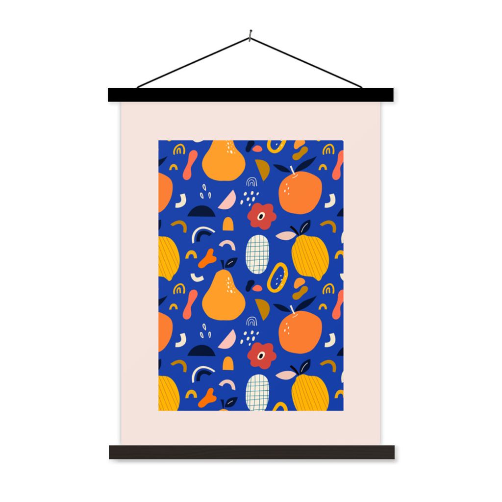 MuchoWow Textilposter Lebensmittel - Obst - Blume - Rosa - Zitrone 40x53 cm mit schwarzem Rahmen - Abbildung