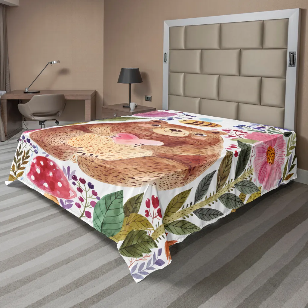 Drap de lit aquarelle confortable et doux imprimé fleurs 244 x 205 cm