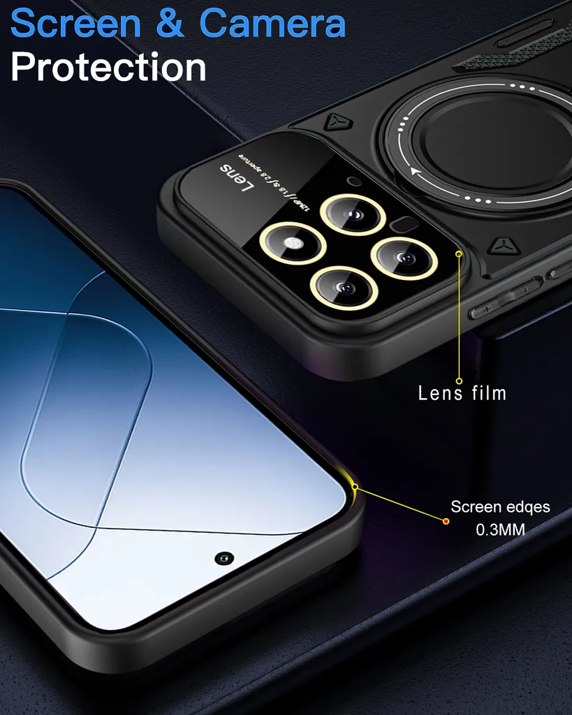 XINYEXIN Cover per Xiaomi 15T Pro 5G, Custodia con Protezione Fotocamera [360° Magnetica Anello Supporto] Hard PC y TPU Silicone Antiurto Custodie - Nero