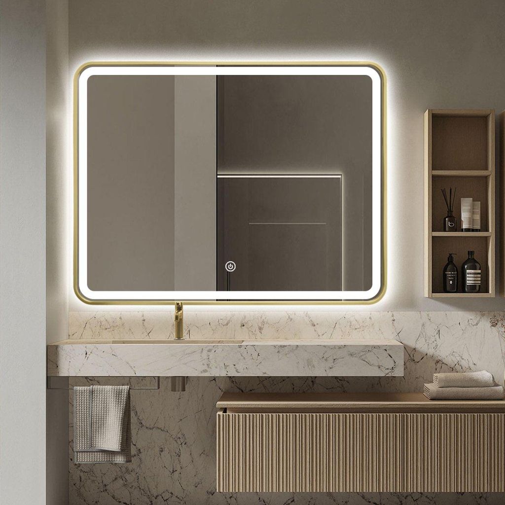 FENOMÉ Badspiegel Mat Goud mit integrierter LED-Beleuchtung & Spiegelheizung – 60 × 80 cm