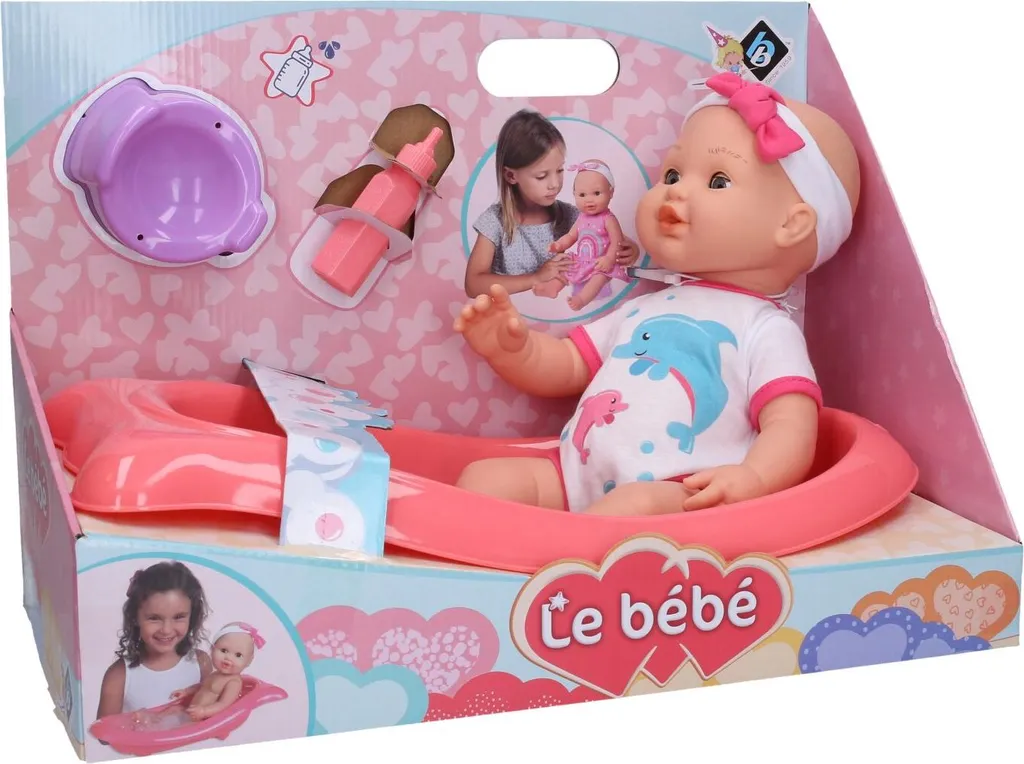 Coffret poupon qui fait pipi avec grande baignoire et kit de toilette
