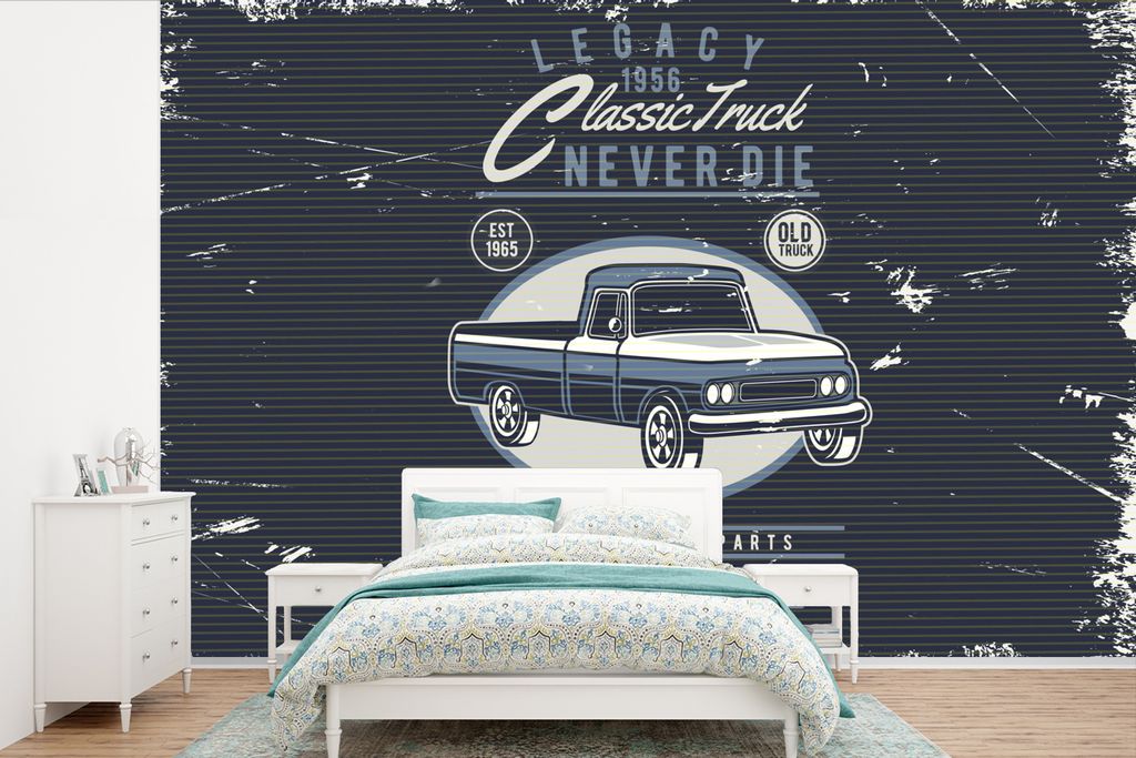 MuchoWow Fototapete für Wohnzimmer oder Schlafzimmer Wandtapete Vinyl Motivtapete Auto - Oldtimer - Zeichnung - 360x240 cm - Vinyl-Tapete
