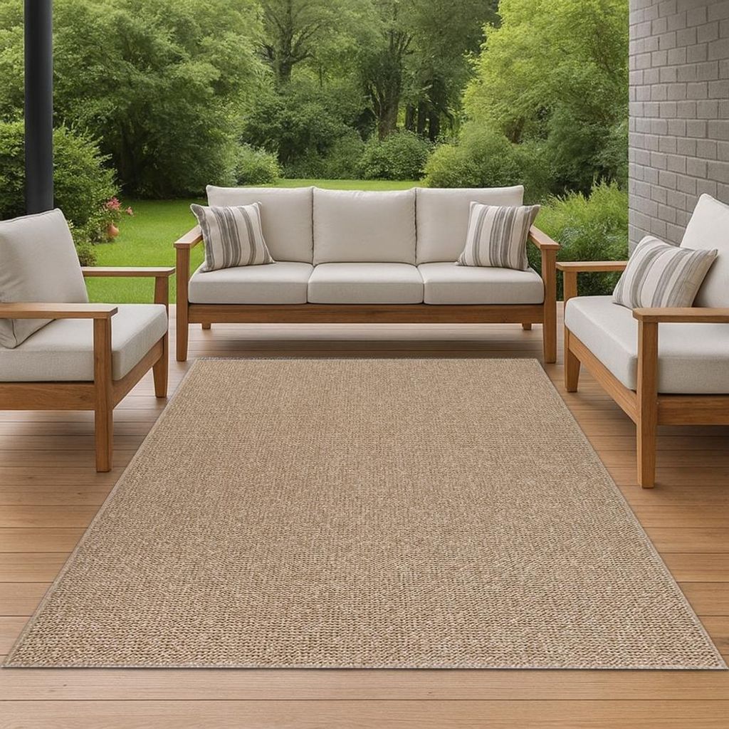 Teppich mit Jute-Optik für Innen- und Außenbereiche in Beige Größe - 120 x 160 cm