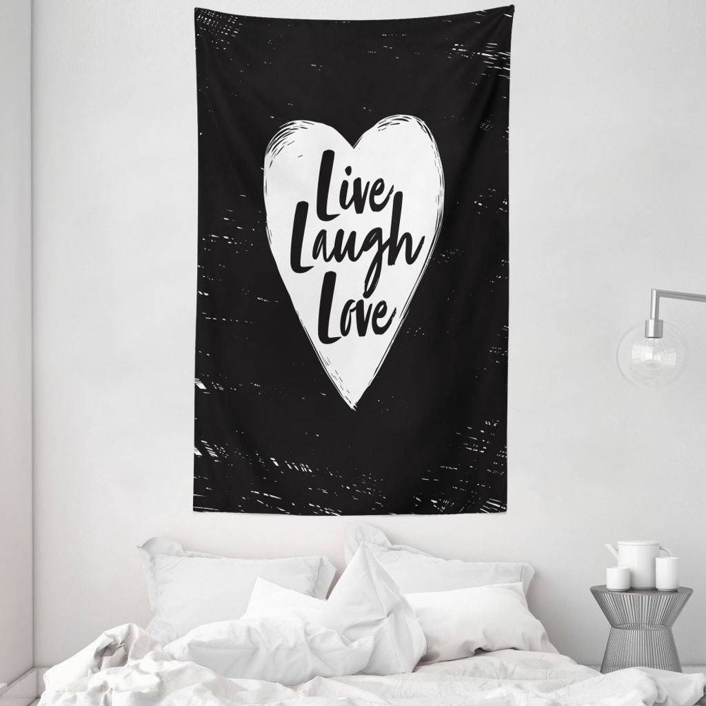 ABAKUHAUS Lebe lache Liebe Wandteppich und Tagesdecke, Herz und Worte aus Weiches Mikrofaser Stoff Waschbar ohne Verblassen Digitaldruck, 140 x 230...