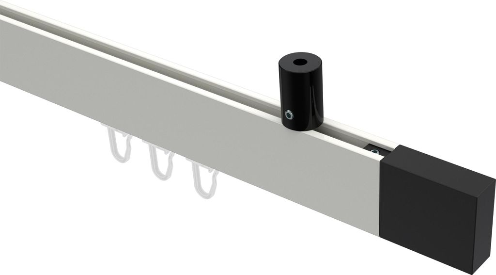 Interdeco Innenlaufstange / Gardinenstange mit Innenlauf Weiß / Schwarz, Typ Sonius Lox (Quader) Deckenmontage, 14x35 mm 1-läufig, 180 cm