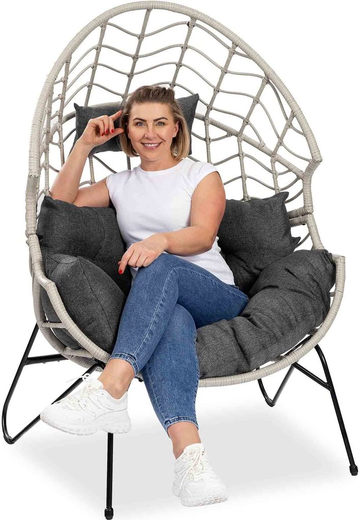 di volio Gartensessel Alcamo Grau/Grau, Relaxsessel für Garten, Balkon und Terrasse, Relaxliege aus witterungsbeständigem Polyrattan + Fleecedecke