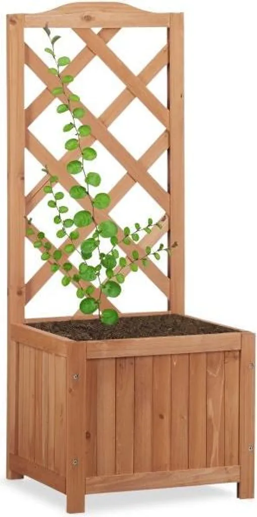 Jardinière en bois avec treillis intégré, bois robuste traité extérieur
