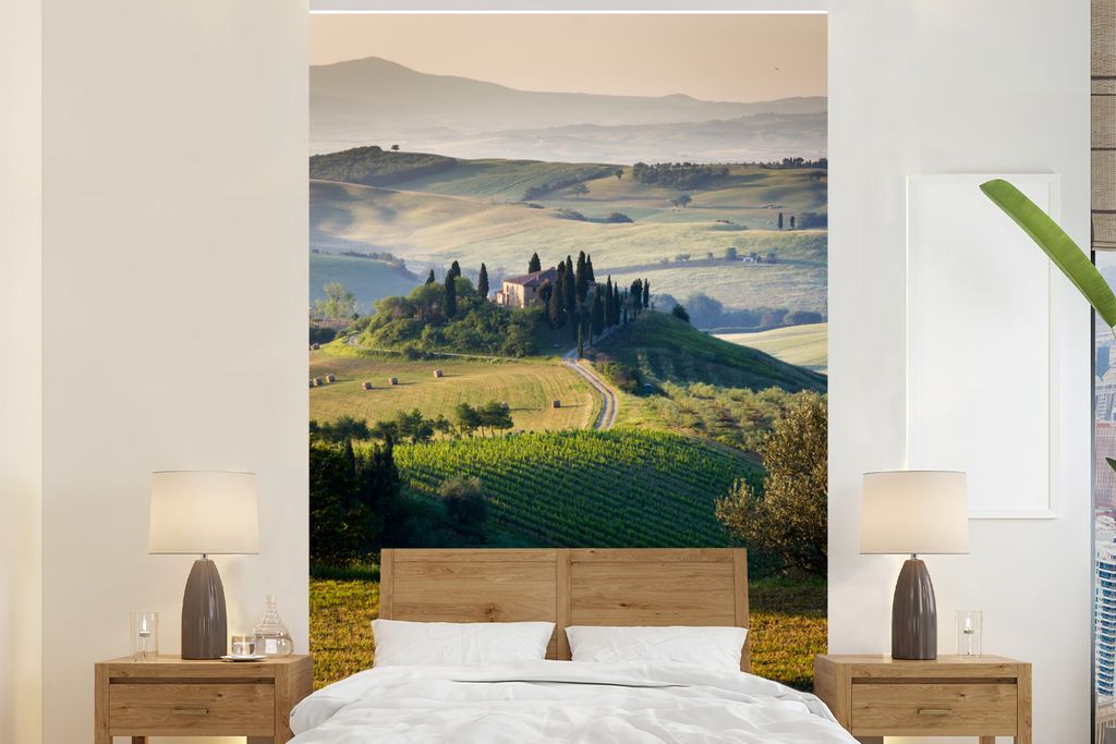 MuchoWow Fototapete für Wohnzimmer oder Schlafzimmer Wandtapete Vinyl Motivtapete Toskana - Landschaft - Grün - 195x300 cm - Das Hintergrundbild