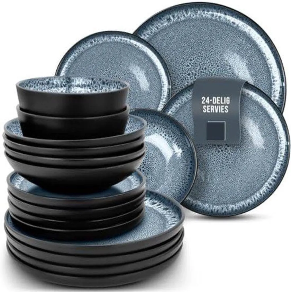 Service de table complet pour 6 personnes en inox noir avec accessoires