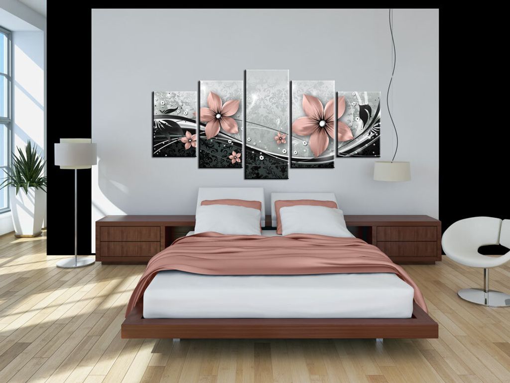 Akustikbild Blumen Ornament 200x100 cm Bilder Akustikschaum Hochleistungsschallabsorber Schallschutz Leinwand 5 tlg Wandbild Raumakustik Schalldäm...