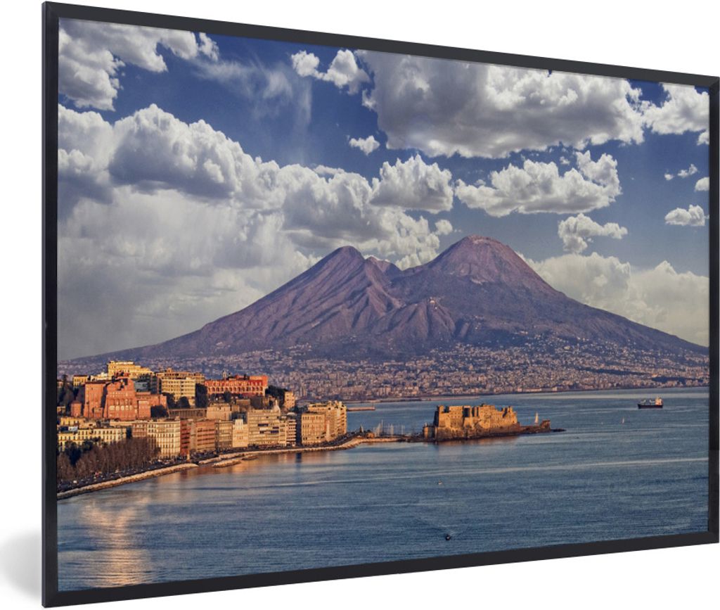 MuchoWow Gerahmtes Poster Architektur - Meer - Berge - Neapel 90x60 cm - Poster mit Schwarzem Bilderrahmen Wandposter Rahmen Foto Bilder - Fotora...