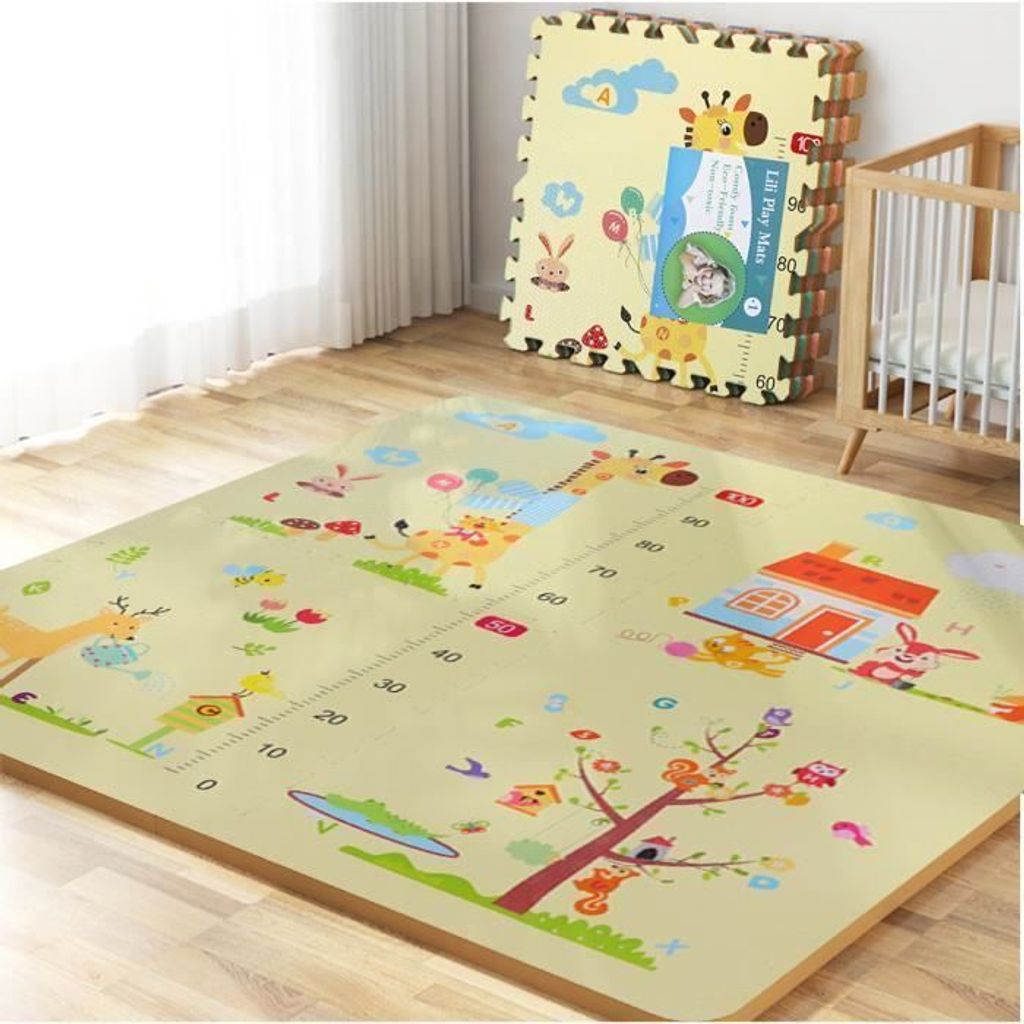 Krabbelmatte Puzzelmatte Spielmatte für Babys und Kleinkinder EVA Schaumstoff 4 tlg, 60 x 60 x 1,0 cm, Giraffenmuster, für Babys und Kinder