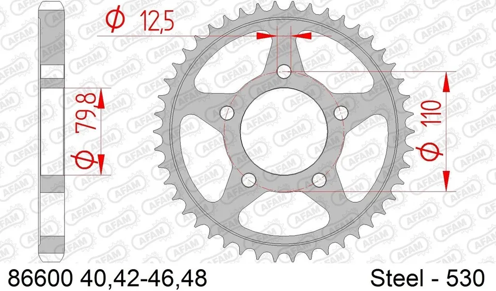 Corona AFAM 86600-48 Acciaio 530 48T | Ricambio Moto Professionale Argento - 2