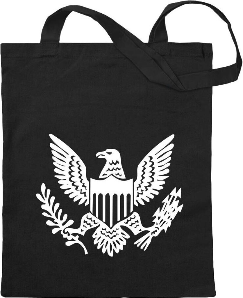 Kiwistar - Baumwolltasche - schwarz - Großes Siegel Vereinigten Staaten - Tragetasche Stoffbeutel Umhängetasche langer Henkel