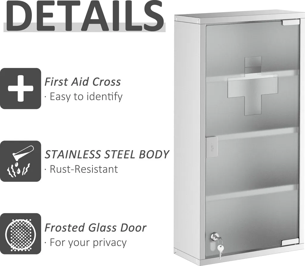 Armoire à médicaments murale inox avec serrure pour la maison