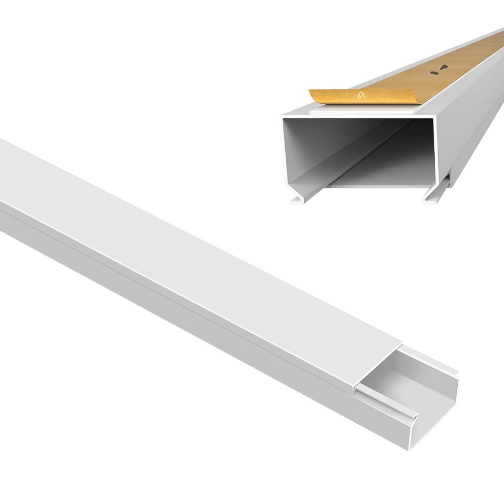 ARLI Kabelkanal selbstklebend 40x25 mm Weiß – 2m Installationskanal mit Klebeband & Bodenlochung IP40 PVC