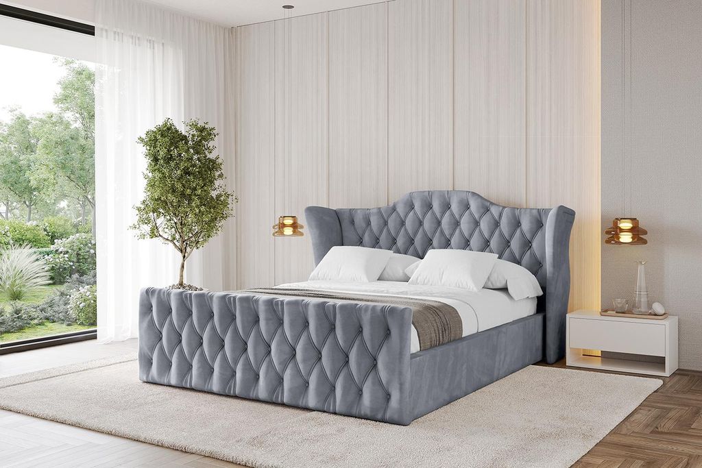 ALTDECOR Polsterbett mit Bettkasten - ZORAN-Z - 120x200 Grau Casablanca - Bett mit Kopfteil und Fußteil, Boxbett ohne Matratze, Doppelbett mit Sta...