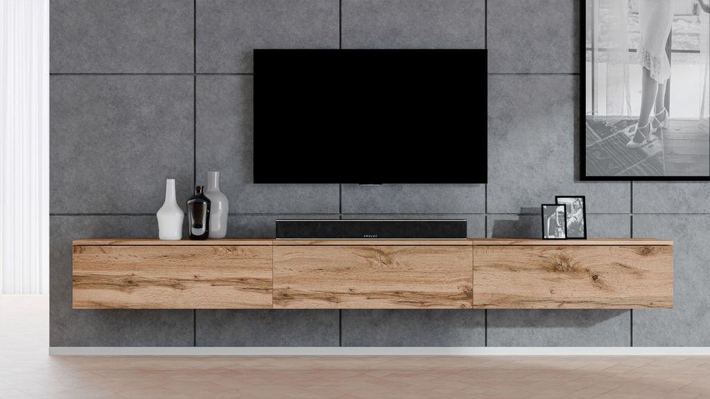 AX LIVING Meuble TV suspendu Loriano Meuble bas en chêne Image du produit 
