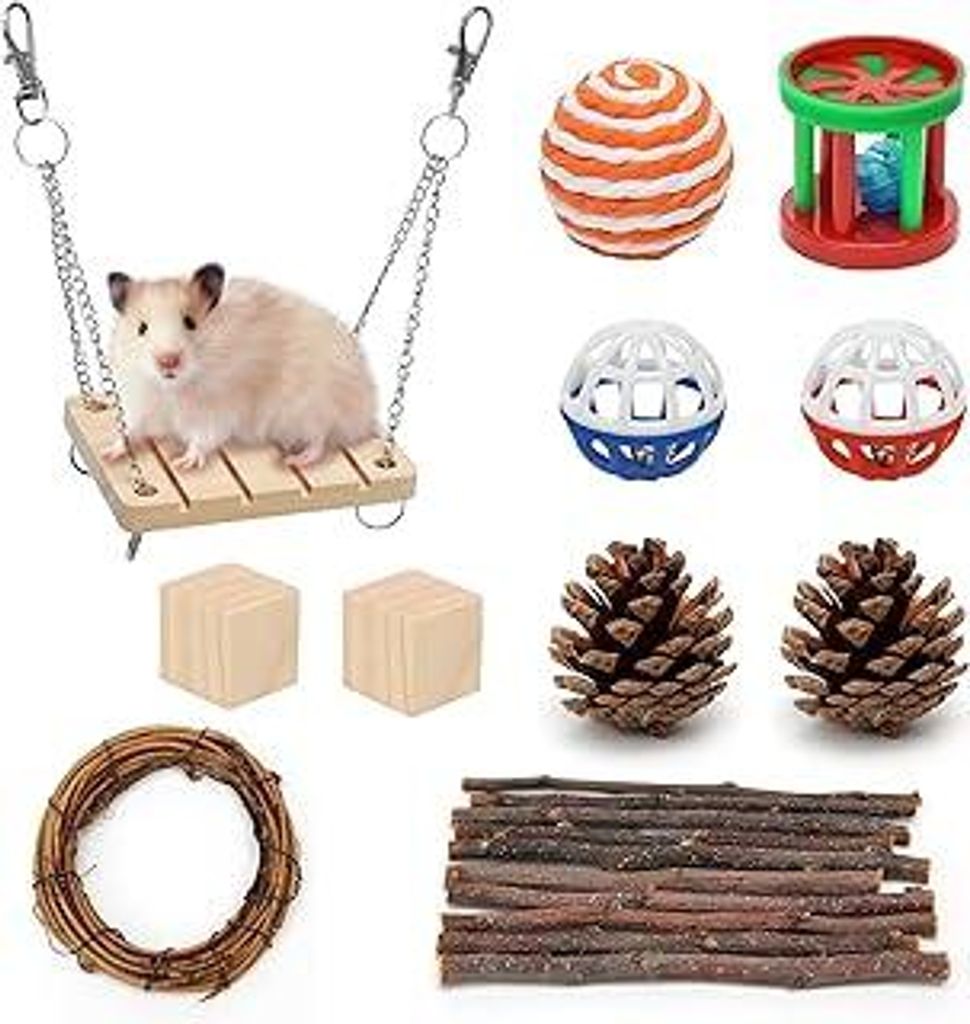 Hamster Spielzeug, Meerschweinchen Zubehoer Apielzeug, Hamster Kauspielzeug, Käfigzubehör, Zahnpflege Spielzeug für Kleintiere, Apfelsticks für...