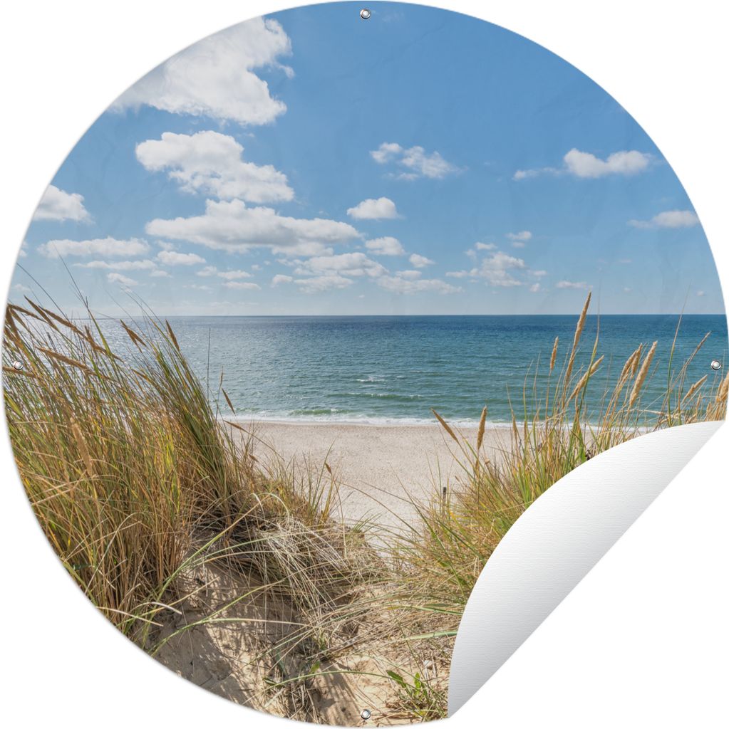 MuchoWow Gartenposter Outdoor-Poster Rund Düne - Gras - Meer - Strand Ø 150 cm Gartendeko Rundes Poster draußen