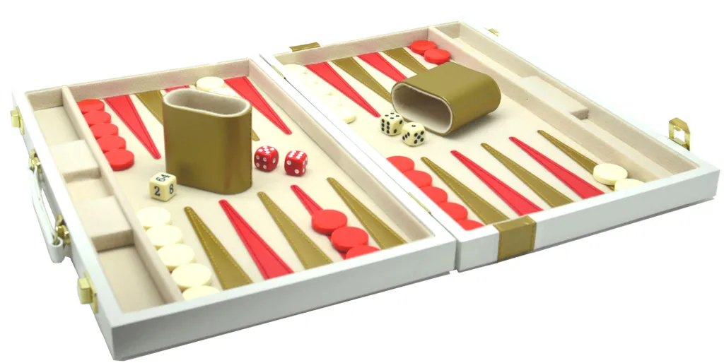 Jeu de Backgammon de Luxe Blanc et Or - Mallette de Table de 38 cm - 3