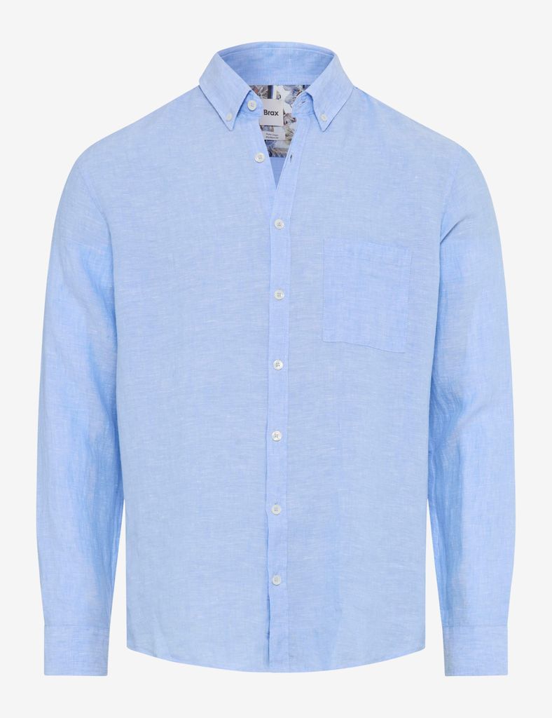 Brax - Herren Leinen Hemd, Style Daniel S (74-0006), Größe:M, Farbe:Sky (29)