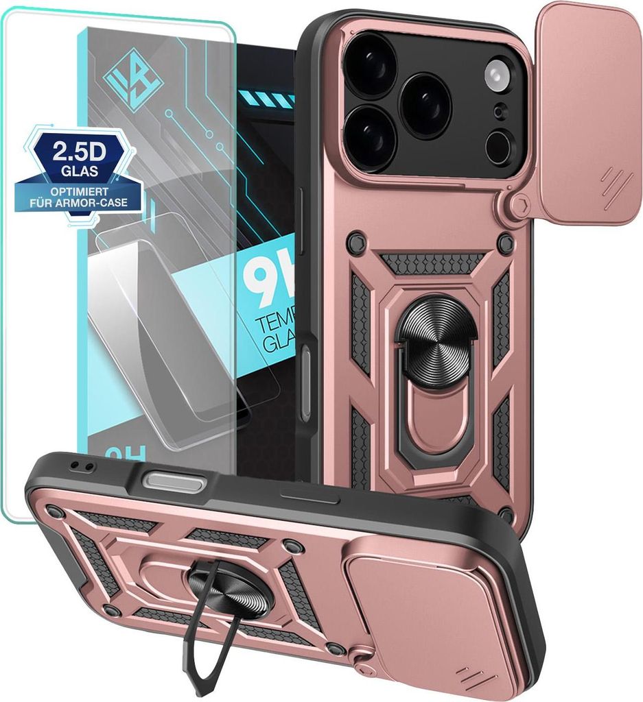 Armor Handyhülle für Apple iPhone 17 Pro Max mit 9H Displayglas Displayschutz Kameraschutz Handy Panzer Case Cover Schutzhülle Outdoor Farbe: Ro...