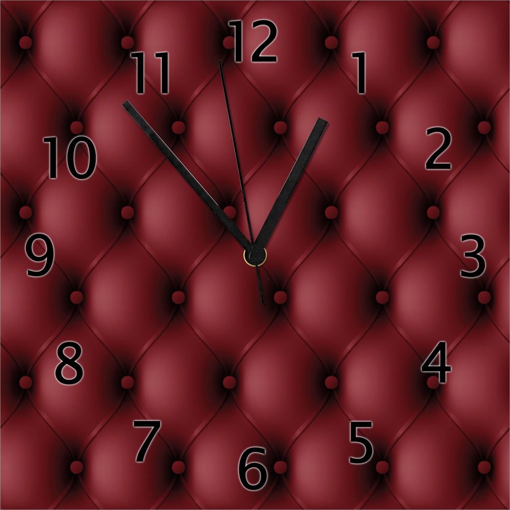 Wallario Design Wanduhr Rote Ledertür aus Echtglas, Größe 30 x 30 cm