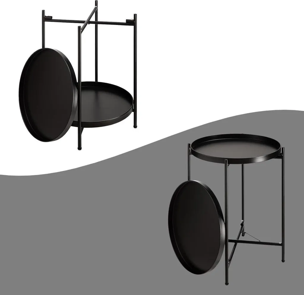 Tavolino Nero Metallo 2 Livelli - Design Minimal per Salotto e Outdoor - 7