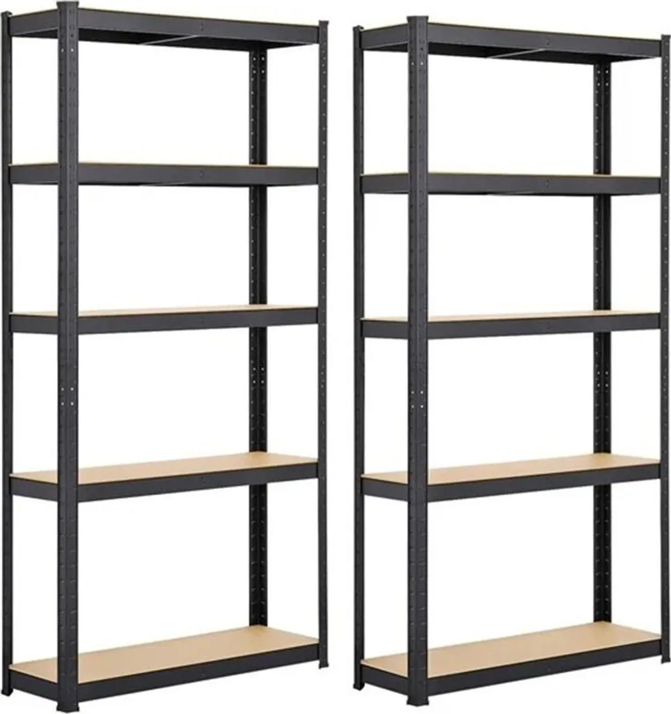 Rayonnage métallique noir robuste 2 unités de 180x90x30 cm pour garage