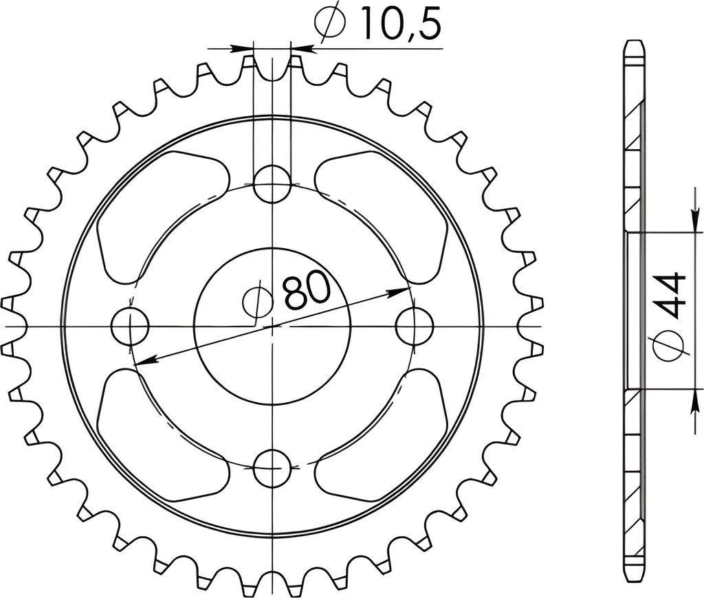 Stahl-Kettenrad Supersprox 420 - 36Z (schwarz) RFE-871:36-BLK|ID 44,0 LK 80,0 4-Loch
